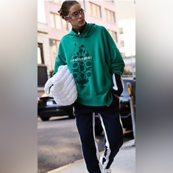 NEW Free People Movement XS Sprint To the Finish Buti Logo Hoodie in Green New